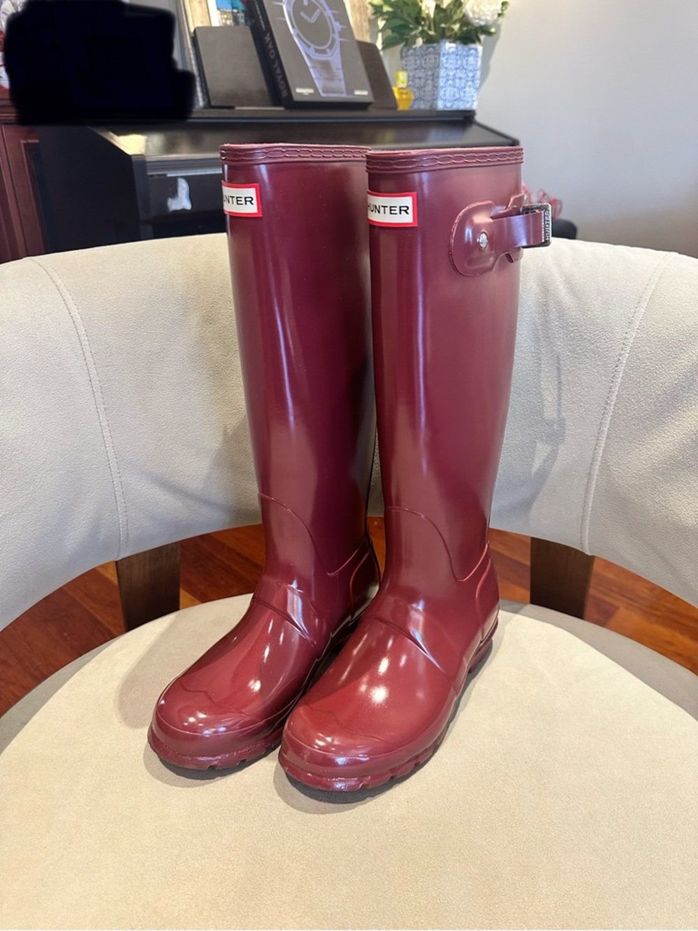 Hunter Glossy Tall Rain Boots in Wine Red